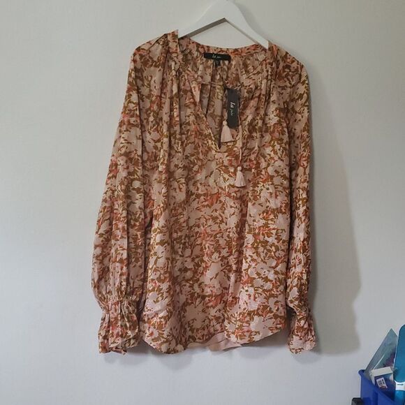 LA JOIE FLoral Blouse in Brown and Pink 3X - Picture 2 of 8